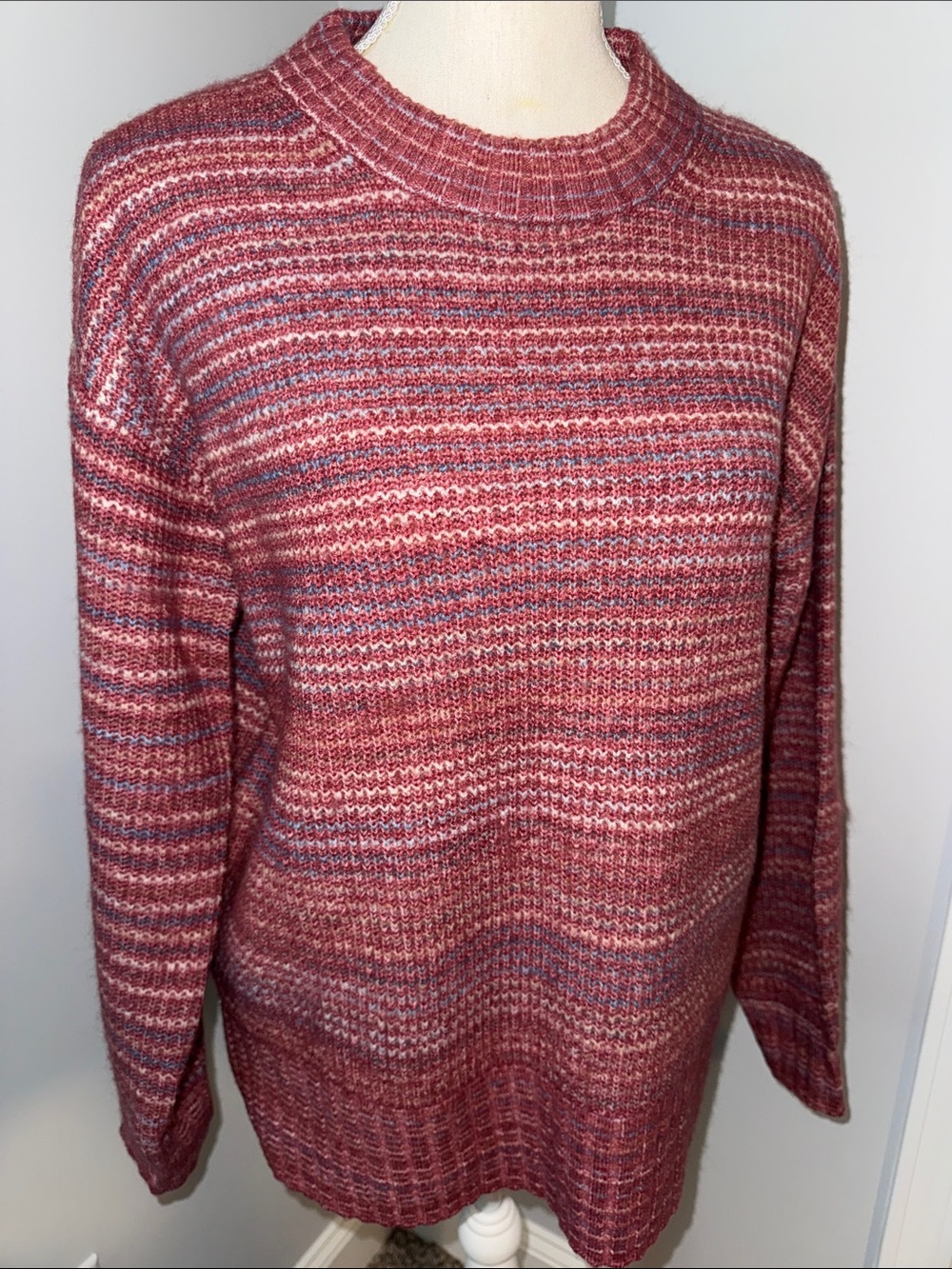 LOFT Pink Heathered Striped Sweater